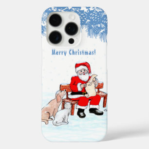 Coque iPhone 16 Pro Joyeux Noël - Père Noël avec chat et chien