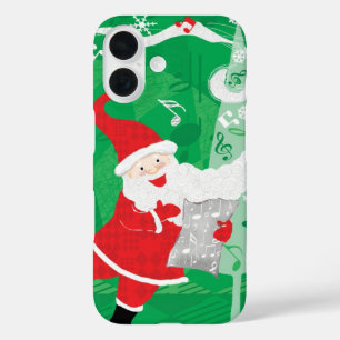 Coque Pour iPhone 16 Joyeux Noël, Père Noël chantant et dansant