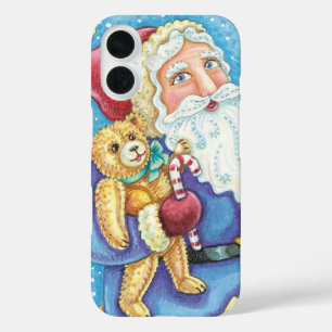 Coque Pour iPhone 16 Joyeux Noël, Père Noël sur boule de neige avec des