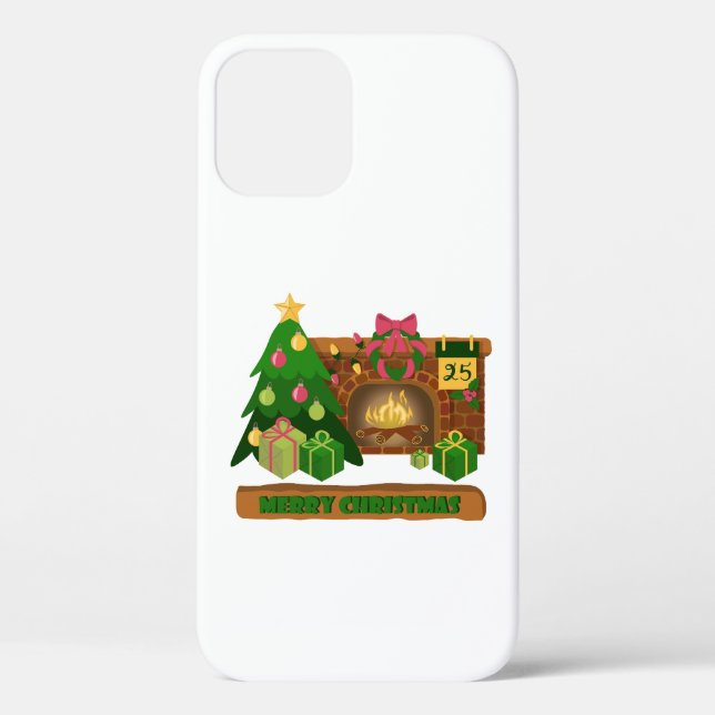 Coques Case-Mate iPhone Joyeux Noël près de la cheminée bonfire xmas arbre (Verso)