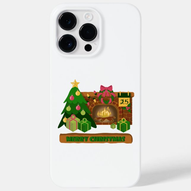 Coques Case-Mate iPhone Joyeux Noël près de la cheminée bonfire xmas arbre (Verso)