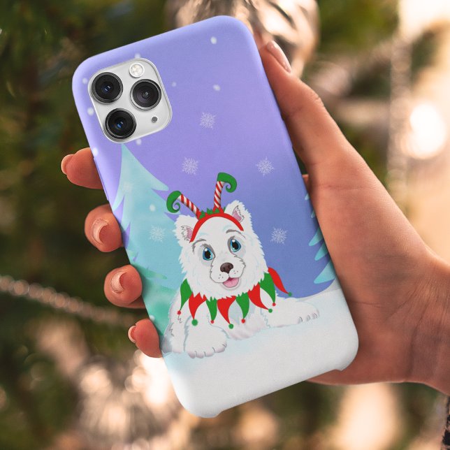 Coques Case-Mate iPhone Joyeux Noël Samoyed avec un bandeau d'elfe  (Créateur téléchargé)
