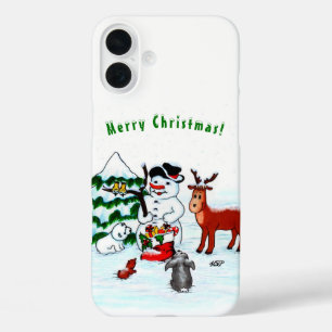 Coque Pour iPhone 16 Plus Joyeux Noël ! Snowman avec amis