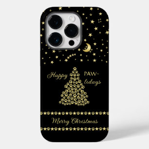 Coque Case-Mate iPhone Joyeux Pawlidays, Or brillant Paw sapin de Noël