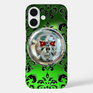 COQUE POUR iPhone 16 JUMEAUX EMERALD GREEN BLACK DAMASK GEM