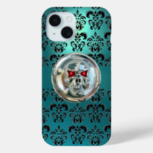 Coque Pour iPhone 15 JUMEAUX TURQUOISE TURQUOISE BLEU DAMASK rouge noir