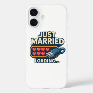 Coque Pour iPhone 16 Juste Marié Chargement - Drôle Mariage Tech