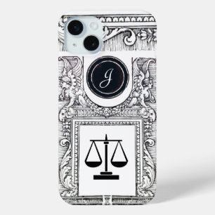 Coque iPhone 15 Mini JUSTICE BUREAU JURIDIQUE, PROCUREUR Monogramme Bla