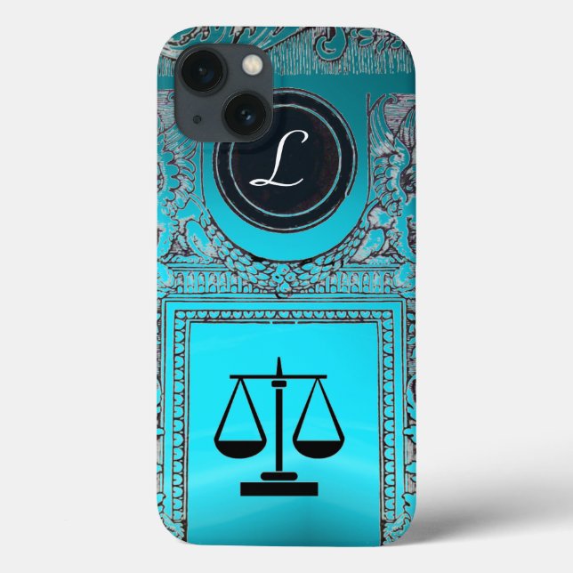 Coques Case-Mate iPhone JUSTICE BUREAU JURIDIQUE, PROCUREUR Monogramme ble (Verso)