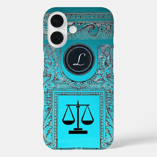 Coques Case-Mate iPhone JUSTICE BUREAU JURIDIQUE, PROCUREUR Monogramme ble (Verso)