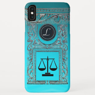Coque Pour iPhone XS Max JUSTICE BUREAU JURIDIQUE, PROCUREUR Monogramme ble
