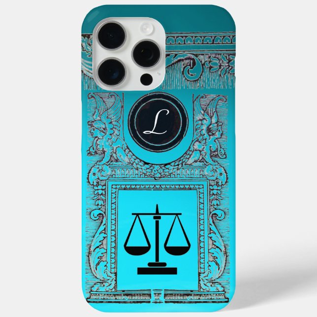 Coques Case-Mate iPhone JUSTICE BUREAU JURIDIQUE, PROCUREUR Monogramme ble (Verso)