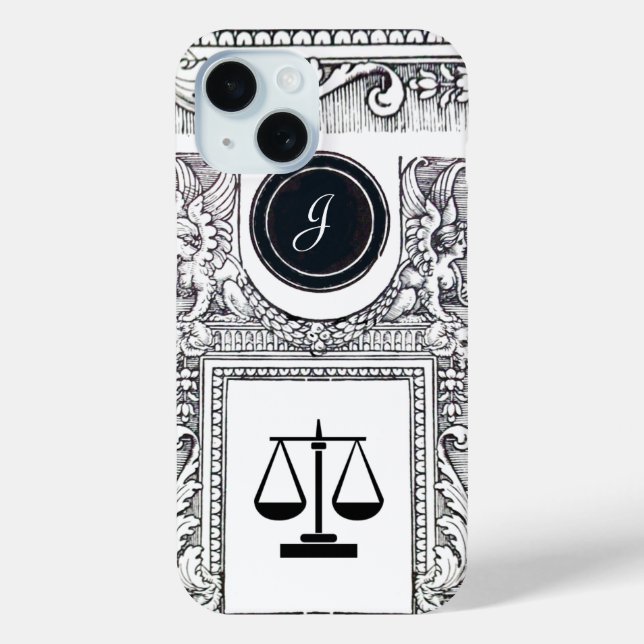 Coques Case-Mate iPhone JUSTICE BUREAU JURIDIQUE, PROCUREUR Monogramme noi (Verso)