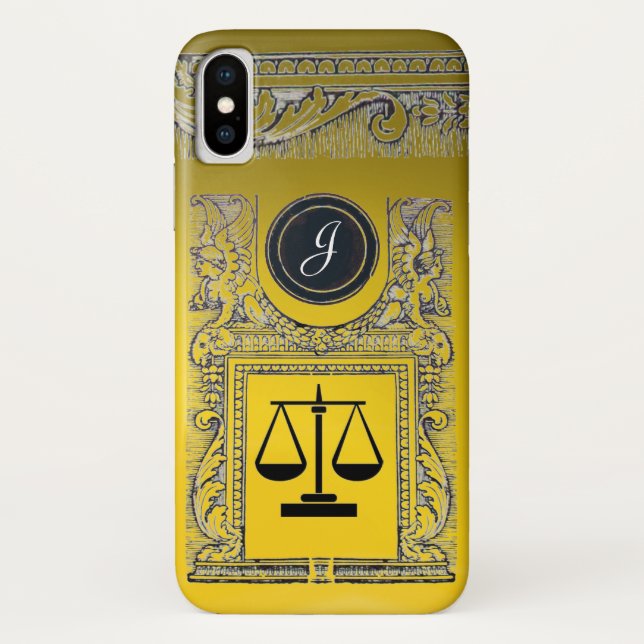 Coques Case-Mate iPhone JUSTICE BUREAU JURIDIQUE, PROCUREUR Monogramme or  (Dos)