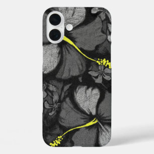 Coque Pour iPhone 16 Plus Kahala Hibiscus Hawaii Lava Rock Noir
