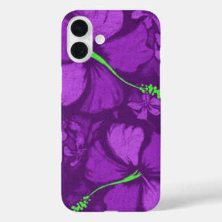 Coque Pour iPhone 16 Plus Kahala Hibiscus Hawaiian Lava Rock Violet