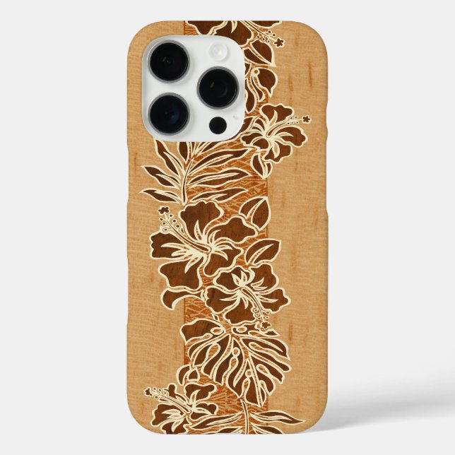 Coques Case-Mate iPhone Kalaheo Hawaïen Hibiscus Tapa Faux Koa Wood  (Verso)