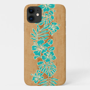 Case-Mate iPhone Case Kalaheo Hawaiian Aqua Hibiscus Tapa Faux Wood