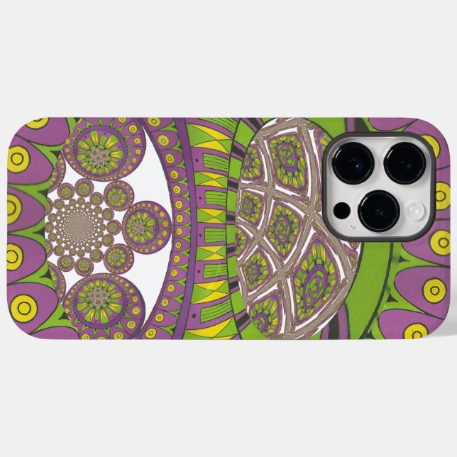Coques Case-Mate iPhone Kaleidoscope africain violet et jaune traditionnel (Verso (horizontal))