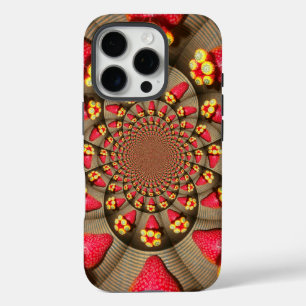 Coque iPhone 16 Pro Kaleidoscope de fraises Délice Rouge Coloré Art