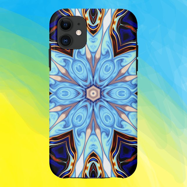 Coques Case-Mate iPhone Kaleidoscope psychédélique Fleur Bleu et Orange (Créateur téléchargé)
