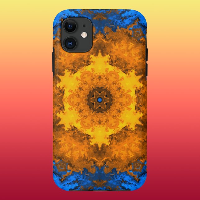 Coques Case-Mate iPhone Kaleidoscope psychédélique Fleur jaune et bleu (Créateur téléchargé)
