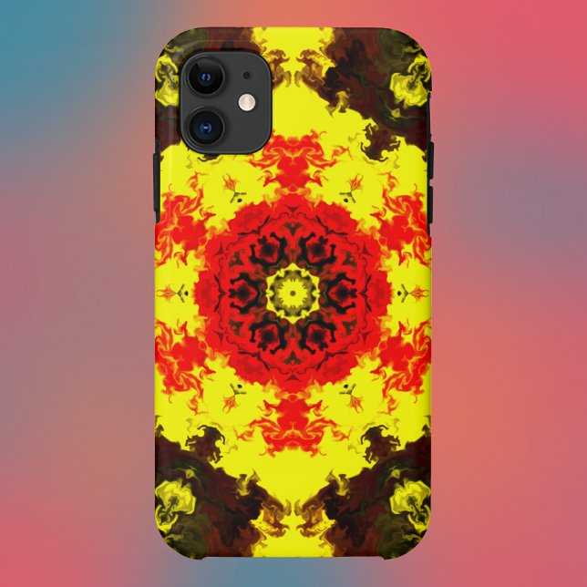 Coques Case-Mate iPhone Kaleidoscope psychédélique Fleur Jaune et Rouge (Créateur téléchargé)