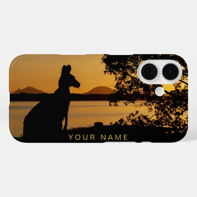 Coques Case-Mate iPhone Kangaroo Australie Noir & Or Sunset Silhouette (Verso (horizontal))