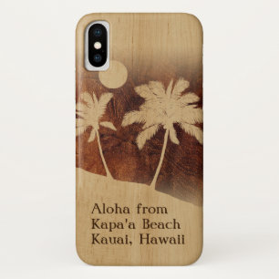 Coques Pour iPhone Kapaa Sunset Hawaiian Faux Koa Wood Twin Palm
