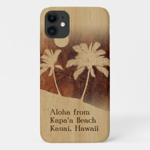 Case-Mate iPhone Case Kapaa Sunset Hawaiian Faux Koa Wood Twin Palm Hawa
