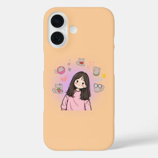 Coque Pour iPhone 16 Kawaii Anime Woman & Cat Case