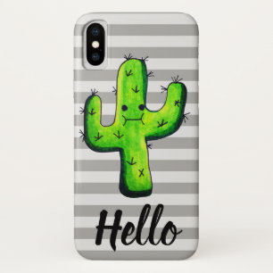 Coque iPhone X Kawaii Aquarelle tendance Cactus Bonjour