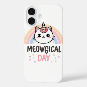 Coque Pour iPhone 16 Kawaii Caticorn avec Arc-en-ciel Pastel