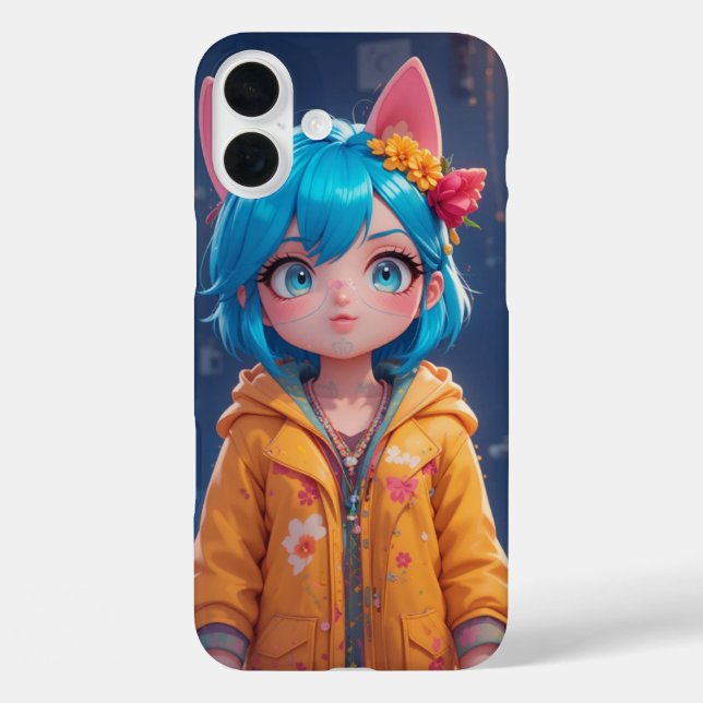 Coques Case-Mate iPhone Kawaii Fille de chat à Haired Bleu (Verso)