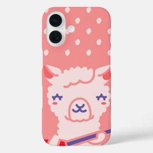 Coque Pour iPhone 16 Kawaii Llama Rockstar Cute Rose Guitare Animal