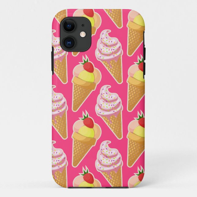 Coques Case-Mate iPhone Kawaii pink pattern with strawberry ice cream  (Dos)