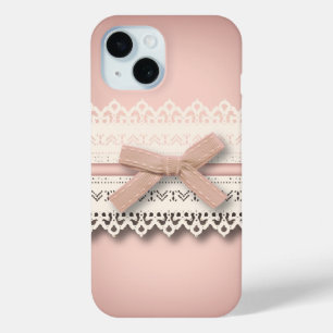 Coque Pour iPhone 15 Kawaii princess girly chic dentelle blanche arc ro