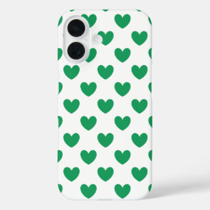 Coque Pour iPhone 16 Kelly Coeurs polka vert sur blanc