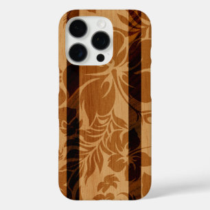 Coque iPhone 16 Pro Keokea Beach Hibiscus Faux Wood Surboard