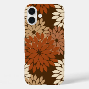 Coques iPhone 16 Plus Kimono floral moderne Impression, Chocolat Brown