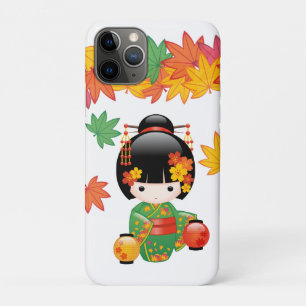 Case-Mate iPhone Case Kimono Vert Automnal Poupée Kokeshi Feuilles d'Éra