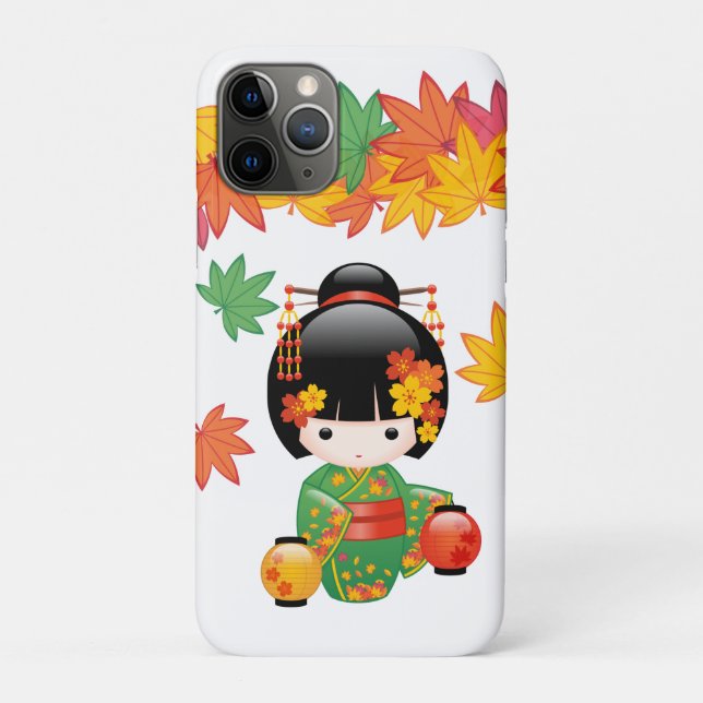 Coques Case-Mate iPhone Kimono Vert Automnal Poupée Kokeshi Feuilles d'Éra (Dos)