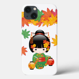 Case-Mate iPhone Case Kimono Vert Automnal Poupée Kokeshi Feuilles d'Éra
