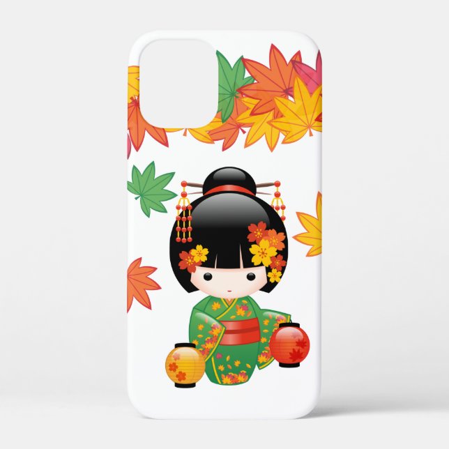 Coques Case-Mate iPhone Kimono Vert Automnal Poupée Kokeshi Feuilles d'Éra (Verso)