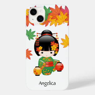 Coque Case-Mate iPhone Kimono Vert Automnal Poupée Kokeshi Feuilles d'Éra