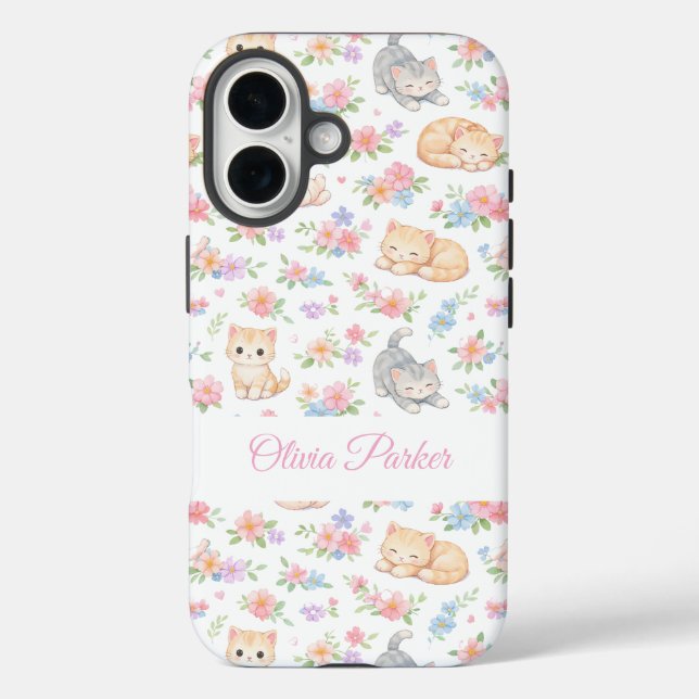 Coques Case-Mate iPhone Kit personnalisé au pastel avec chaton et nom flor (Verso)