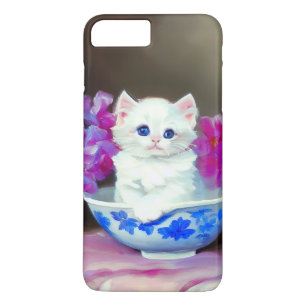 Case-Mate iPhone Case Kitten blanc vintage aux fleurs roses