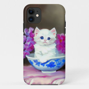 Case-Mate iPhone Case Kitten blanc vintage aux fleurs roses