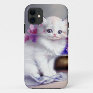 Case-Mate iPhone Case Kitten blanc vintage aux fleurs roses et violettes