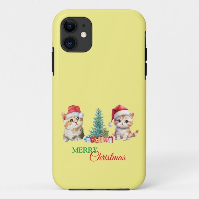 Coques Case-Mate iPhone Kitten Chat Père Noël Red Green Joyeux Noël Party (Dos)